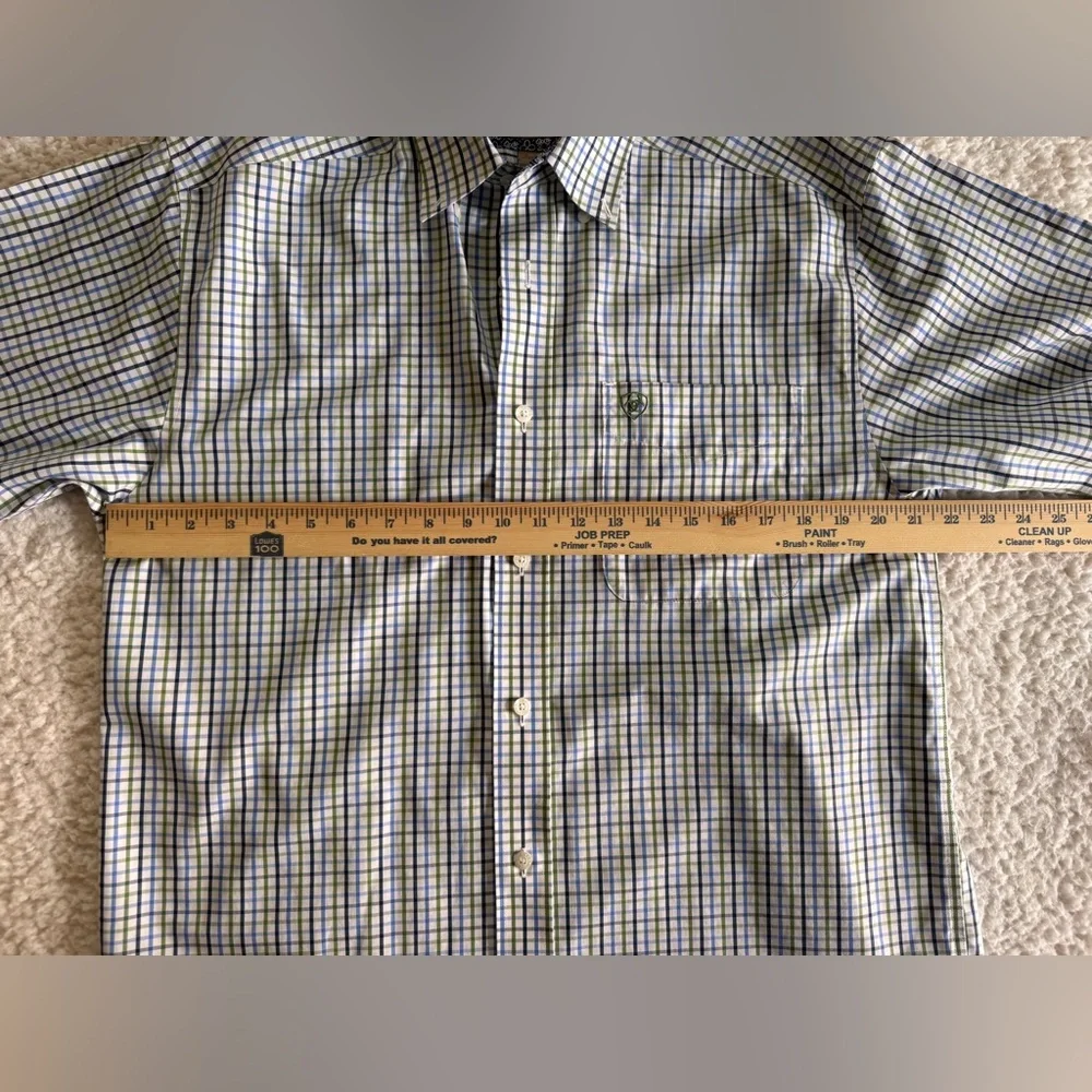 Ariat Men's Casual Blue‎ & Green Plaid Wrinkle Free size Medium Shirt Western